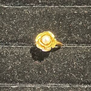 Solitaire White Pearl Rose 18K Gold Plated Ring Sz 5.5
